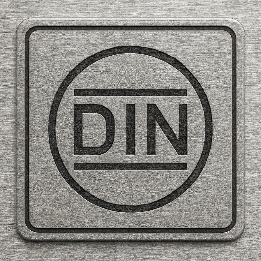 DIN-Logo auf einer grauen, strukturierten Oberfläche.